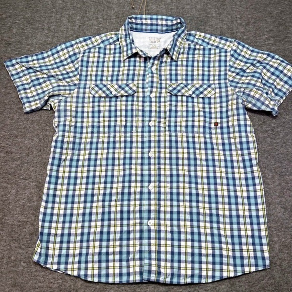 Mountain Hardwear Shirt Mens Large Plaid Short Sleeves Chest Pockets Casual Hike